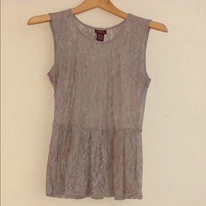 Super cute women’s gray sheer lace peplum blouse